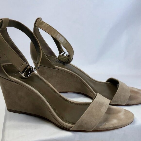 Tory Burch Thames 3" Wedge Heel Sandals – Women’s Size 8 (Taupe Suede & Leather) - Picture 1 of 12